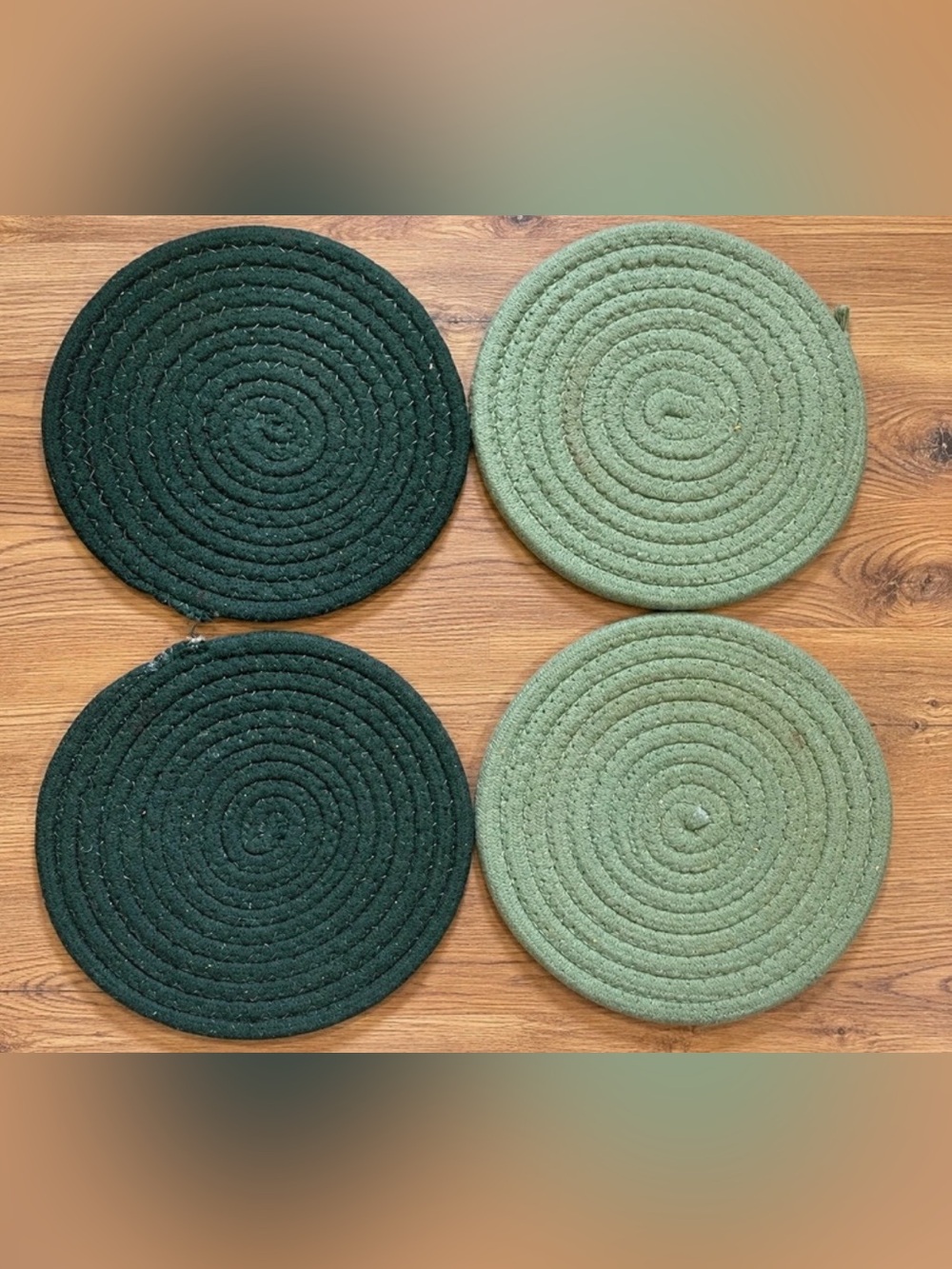 Set of 4 Green Round Braided Placemats / Table Mats – Sage & Dark Green